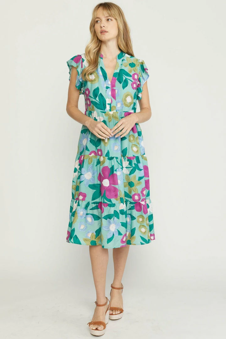 Purple Door Boutique Spring Floral Sage Midi Dress Ladies' 1 Purple Door Boutique Spring Floral Sage Midi Dress Ladies'