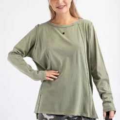 Purple Door Boutique Boxy Babe Sage Washed Top