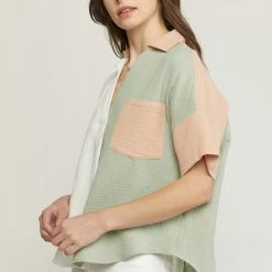 The Purple Door Boutique True Wish Sage Colorblock Top New Arrivals