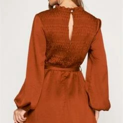 Purple Door Boutique Ladies' Holiday Dreams Dark Rust Satin Dress