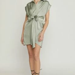 Purple Door Boutique New Arrivals Satin Wishes Collared Seafoam Dress