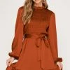 Purple Door Boutique Ladies' Holiday Dreams Dark Rust Satin Dress