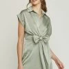 Purple Door Boutique New Arrivals Satin Wishes Collared Seafoam Dress