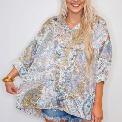 Purple Door Boutique New Arrivals Sassy Satin Multicolor Print Top