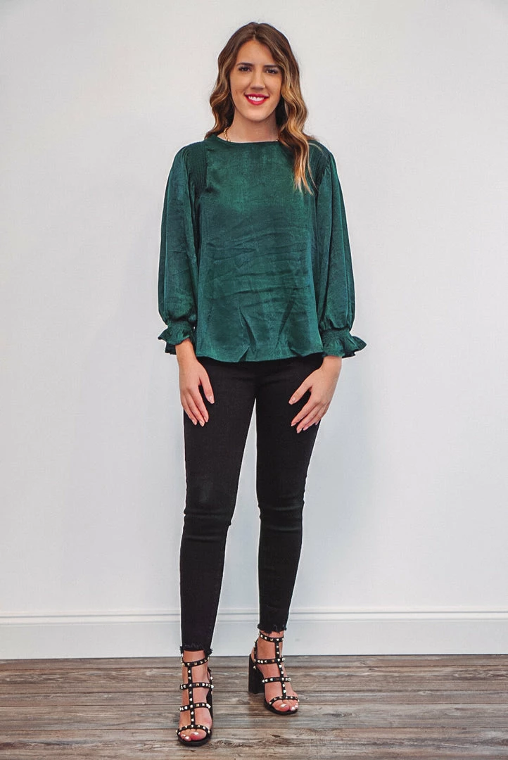 Purple Door Boutique Fabulous Hunter Green Satin Top 2 Purple Door Boutique Fabulous Hunter Green Satin Top
