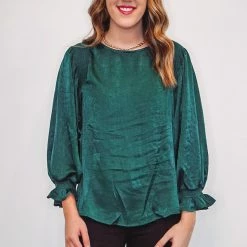 Purple Door Boutique Fabulous Hunter Green Satin Top