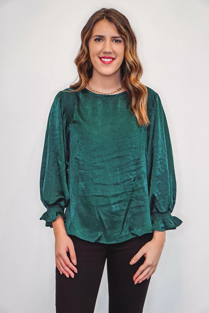 Purple Door Boutique Fabulous Hunter Green Satin Top 1 Purple Door Boutique Fabulous Hunter Green Satin Top