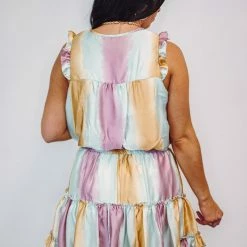 Adrienne Ombre Satin Tiered Ruffle Mint Dress Summer SALE