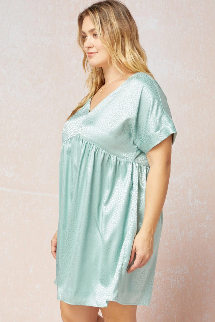 Purple Door Boutique Spotted Ways Sage Satin Babydoll Dress Summer SALE 2 Purple Door Boutique Spotted Ways Sage Satin Babydoll Dress Summer SALE