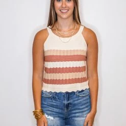 Purple Door Boutique Mauve Scalloped Knit Tank Top