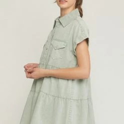 Purple Door Boutique Beachside Tiered Seafoam Denim Dress Ladies'