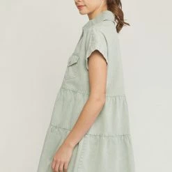 Purple Door Boutique Beachside Tiered Seafoam Denim Dress Ladies'