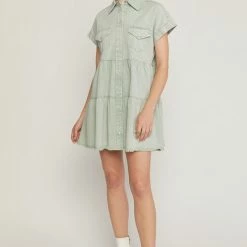 Purple Door Boutique Beachside Tiered Seafoam Denim Dress Ladies'
