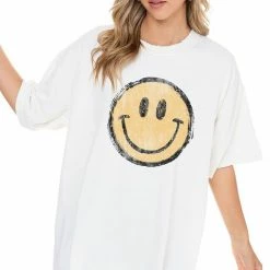Purple Door Boutique Happy Face Emoji Ivory Tee New Arrivals
