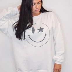 Purple Door Boutique Star Smiley White Sweatshirt