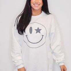 Purple Door Boutique Star Smiley White Sweatshirt