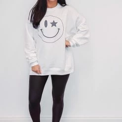 Purple Door Boutique Star Smiley White Sweatshirt