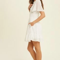 Purple Door Boutique Ivory Smocked Mini Dress 8 Purple Door Boutique Ivory Smocked Mini Dress