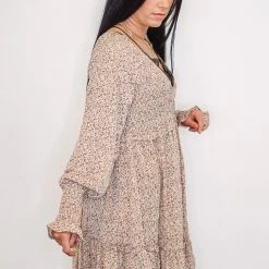 Purple Door Boutique Ladies' Light Taupe Floral Babydoll Dress