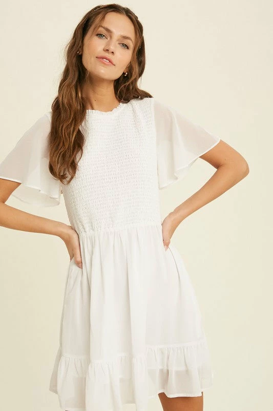 Purple Door Boutique Ivory Smocked Mini Dress 1 Purple Door Boutique Ivory Smocked Mini Dress