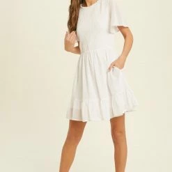 Purple Door Boutique Ivory Smocked Mini Dress