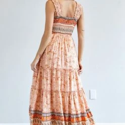 Purple Door Boutique Orange Rust Paisley Maxi Dress