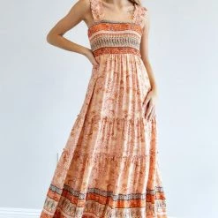 Purple Door Boutique Orange Rust Paisley Maxi Dress