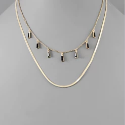 Purple Door Boutique Snake Chain Baguette Black Necklace Jewelry