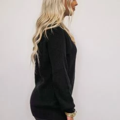 Purple Door Boutique Open Heart Black Sweater
