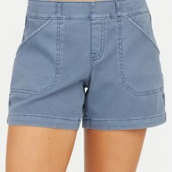 Spanx Stretch Twill Shorts In Slate Blue