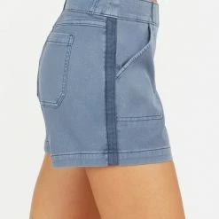 Spanx Stretch Twill Shorts In Slate Blue