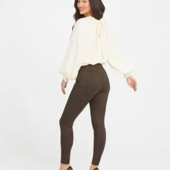 Spanx Faux Suede Leggings In Chocolate Brown
