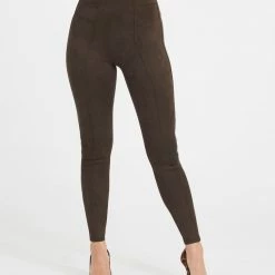 Spanx Faux Suede Leggings In Chocolate Brown