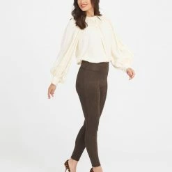 Spanx Faux Suede Leggings In Chocolate Brown