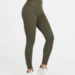 Spanx Faux Suede Leggings In Olive