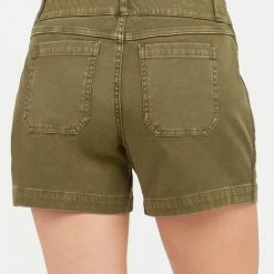 Spanx Stretch Twill Shorts In Olive