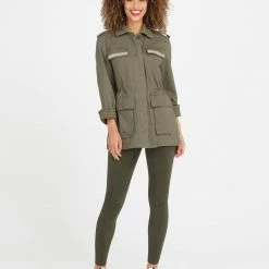 Spanx Faux Suede Leggings In Olive