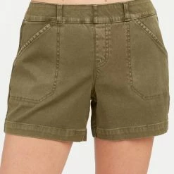 Spanx Stretch Twill Shorts In Olive