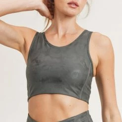 Mono B Athleisure Mono B Gun Metal Metallic Foil Sports Bra New Arrivals