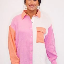 The Purple Door Boutique Hello Spring Pink Colorblock Top Ladies'