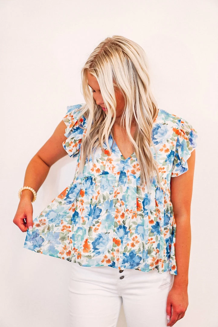 Purple Door Boutique New Arrivals Blue Floral Love Babydoll Top 3 Purple Door Boutique New Arrivals Blue Floral Love Babydoll Top