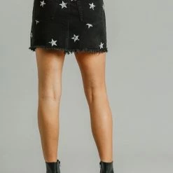 Purple Door Boutique Star Stamped Black Denim Skirt