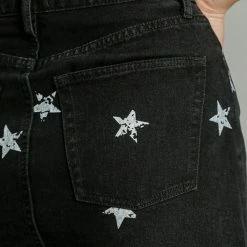 Purple Door Boutique Star Stamped Black Denim Skirt