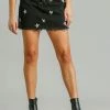 Purple Door Boutique Star Stamped Black Denim Skirt