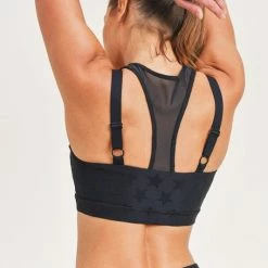 Mono B Athleisure New Arrivals Mono B Black Star Jacquard Sports Bra