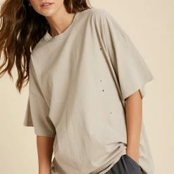 Purple Door Boutique Tops Oversized Distressed Stone Crewneck Tee