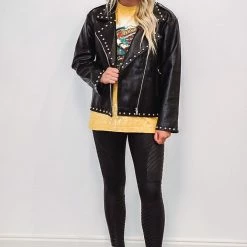Purple Door Boutique Studded Black Leather Moto Jacket New Arrivals