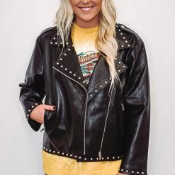 Purple Door Boutique Studded Black Leather Moto Jacket New Arrivals