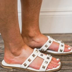 Purple Door Boutique Minerva White Studded Sandals