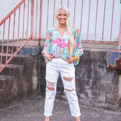 Purple Door Boutique New Arrivals Mint Mix Floral Print Top